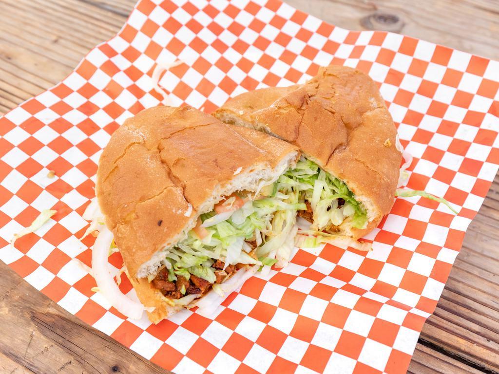 Tortas · Your choice of meat, cheese, mayonnaise, fresh onion, avocado, and tomato in a golden, warm bun.







