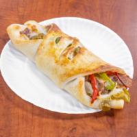 Chicken Cheesesteak Stromboli · Onions, peppers and mozzarella cheese.