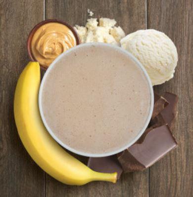 The Builder Smoothie · Whey protein, peanut butter, banana, gainer, ice cream, and non-fat milk.