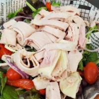 Chef Salad · Mixed greens, tomato, red onion, kalamata olives, roasted peppers, ham, turkey, and provolon...