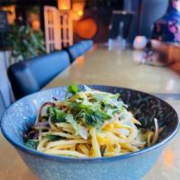 Yangon Mango Salad · Shaved Fresh Mangos Athoke (Meaning hand tossed and mixed in Burmese). Onions, Cilantro, and...