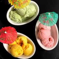 Mango Ice Cream · Light and Creamy ice cream made with real mangos . (VE, NF, GF).