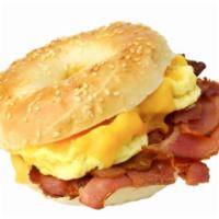 The Bacon, Egg, and Cheese Bagel · Fresh eggs, bacon, and creamy cheese stuffing.