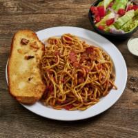 Veggie Spaghetti · In Pegasus special marinara sauce topped with mozzarella. Served with our delicious garlic b...