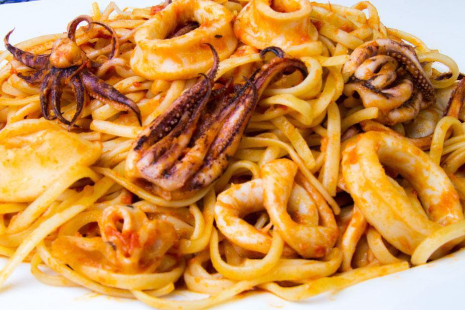 Calamari Fra Diavolo · Sauteed fresh calamari in a spicy marinara sauce served over linguini.