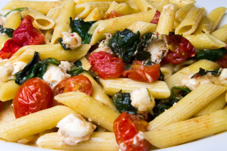 Santorini Pasta · Sauteed fresh tomato, virgin olive oil, fresh spinach and feta cheese served with penne pasta.