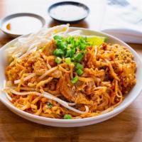 Pad Thai · Stir-fried thin rice noodle in sweet and sour Pad Thai sauce with your choice of meat, egg, ...