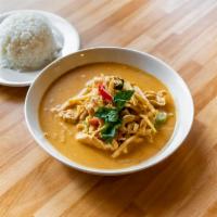 Red Curry · Your choice of meat, sweet basil, bamboo shoot and
bell pepper in coconut milk with Thai red...