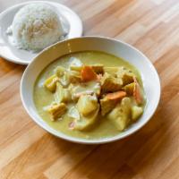 Yellow Curry · Your choice of meat, potato, onion, carrot, and pineapple
in coconut milk with Thai yellow c...