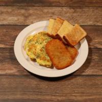 34. Cheddar and Broccoli Omelette Platter Breakfast · An omelette served with scrambled eggs, cheddar cheese and broccoli. Served with buttered to...