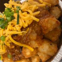 Chili Tots · Homemade Chili served over Tater Tots with Cheddar Cheese