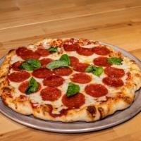Pepperoni Pie · Tomato sauce, fresh garlic, basil, oregano, pepperoni mozzarella cheese, parmesan cheese, ol...