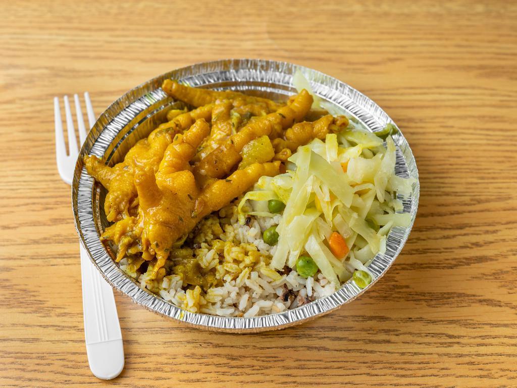 Curry Chicken Foot Lunch · Served with choice of rice and peas or white rice.