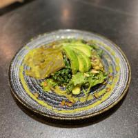 Ensalada Verde (Vegan) · avocado, cucumber, spinach, kale, grilled nopales cactus, jalapeno, lime vinaigrette, spiced...
