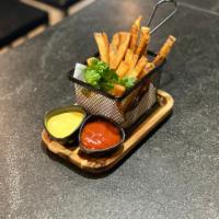 Hand Cut Fries  · served with wood vinegar aioli and spicy ketchup