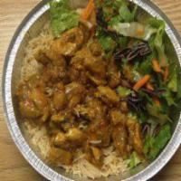 10-C. Chicken Curry Platter · Served over rice and salad.