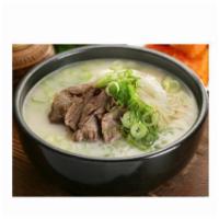 Seolleongtang (Ox Bone Soup) · Mild ox bone broth tang with beef brisket cuts and rice noodles.