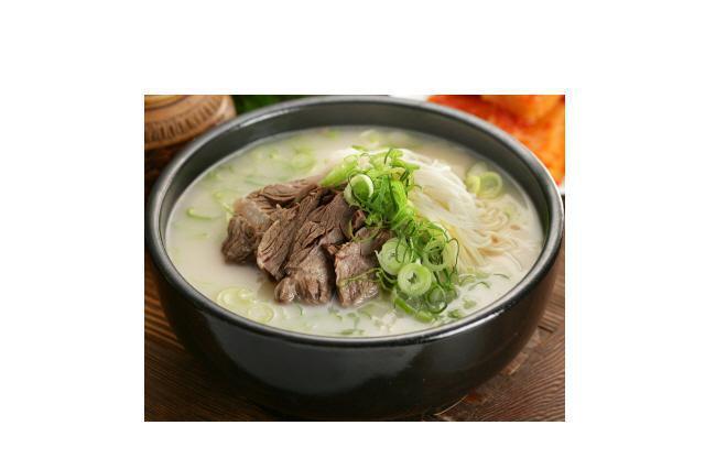 Seolleongtang (Ox Bone Soup) · Mild ox bone broth tang with beef brisket cuts and rice noodles.