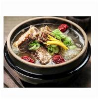 Kalbi Tang · Short rib beef soup in long simmered beef broth with glass noodles.