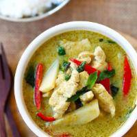 T16. Chicken Thai Curry · Served with choice of curry. Hot and spicy.