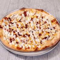 Chicken Bacon Ranch Pizza · Mozzarella and cheddar.