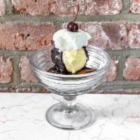 Brownie Sundae · Our warm, delectable brownie and scoop of homemade ice cream topped with our hot fudge, whip...