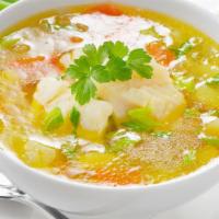 Sopa de Pescado/Fish soup · Fish soup  made by combining fish with vegetables and stock, water boiled for a period time ...
