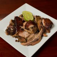 1 Lb. Solo Pernil al horno/ 1 Lb. plain roasted pork. · Roasted pork prepared & seasoned for 12 hours and put into the oven for few hours to get the...