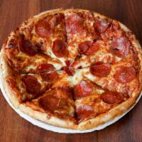 Pepperoni Crisp Pizza · Sliced pepperoni and shredded cheese with our famous Singas pizza sauce.