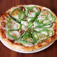 Onion and Peppers Pizza · Freshly sliced onions, bell peppers and shredded cheese with famous Singas pizza sauce.
