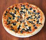 Black Olive Pizza · Sliced black olives with shredded cheese and our famous Singas pizza sauce.