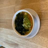 Miso Soup · Homemade miso broth with fresh vegetables. Gluten free. Nut free.