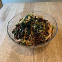 Noodle Salad · Carrot, kimpira, lettuce, cucumber, seaweed, leek with choice of noodle. Nut free.