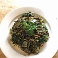 Pesto Noodle · Choice of noodle with sautéed onion, carrot, cabbage, broccoli, and kale in basil pesto sauc...