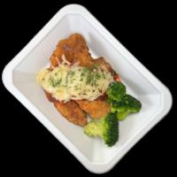 Italian Chicken · Breaded chicken smothered in a zesty tomato sauce and Italian cheeses with fresh broccoli an...