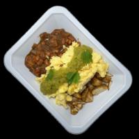 Huevos Rancheros · A Tex-Mex staple of scrambled eggs, salsa verde, seasoned pinto beans and homefries. 