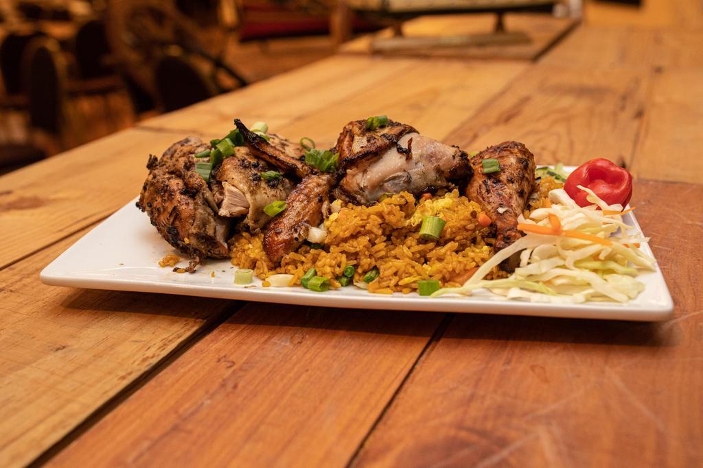 Jamaican Jerk Chicken · Open fire roasted chicken, marinated in our signature blend of Jamaican spices.
