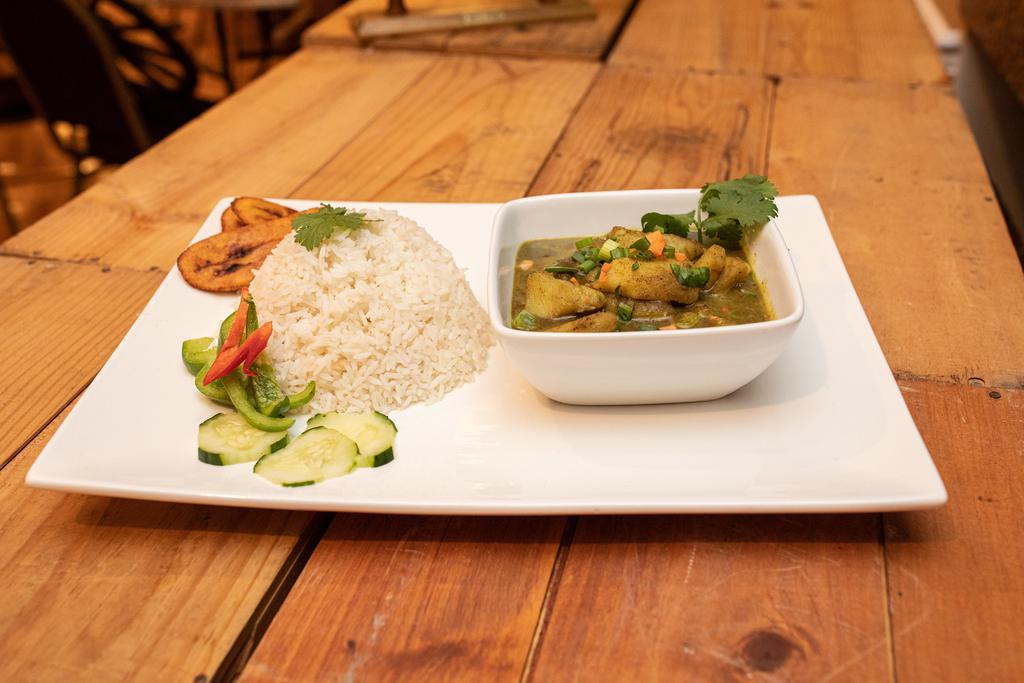 Curry Potato · Seasoned potatoes, slow cooked in our Island curry sauce.