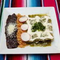 Enchiladas Suizas · Comes with Swiss cheese.