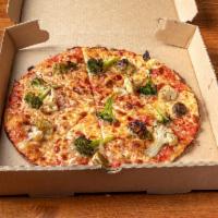 Roasted Veggie Pizza  · Sauce, cheese, roasted cauliflower, brussel sprouts, broccoli, olive oil, fresh  garlic, lem...