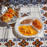 Combination Plate · 1 crispy taco, 1 tostada, 1 enchilada with rice and beans.