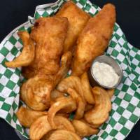 Fish & Chips · Guinness-battered cod golden fried & crispy.  Served with fries (or choice of side), tartar ...
