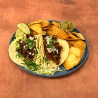 Chorizo Tacos (2 Pieces) · Imported Spanish chorizo comes with homemade salsa verde and pico de gallo on the side with ...