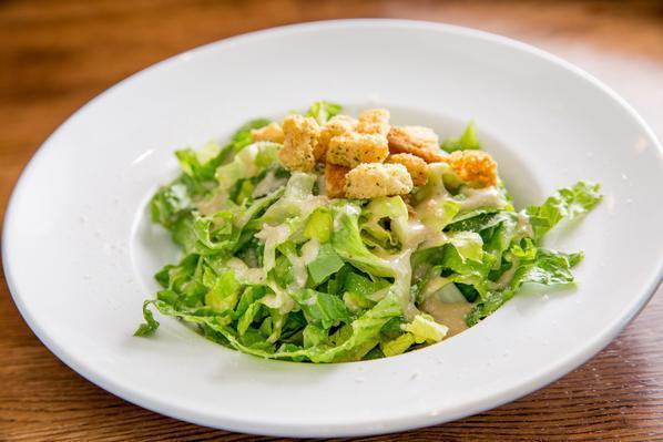 Caesar Salad · Romaine lettuce, croutons, Romano cheese, and creamy Caesar dressing, served with pita bread.