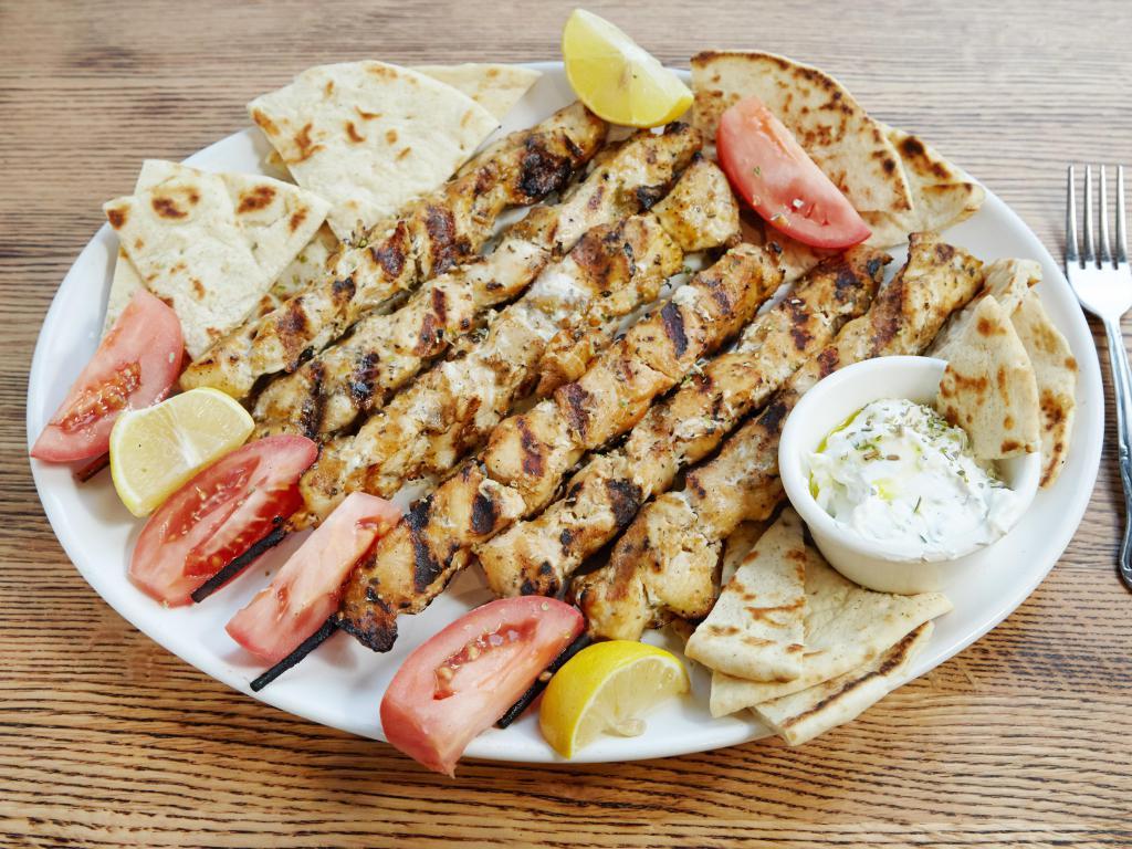 Pack of Skewers · Your choice of six skewers (chicken or pork), served with six pita breads, and six 2 oz containers of tzatziki.
