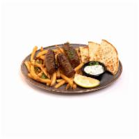 Loukaniko (Greek Sausages) Platter · Homemade Greek-style pork sausage.  Served with pita bread, homemade tzatziki sauce, a choic...