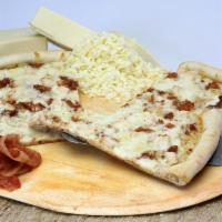  Large Chicken Bacon Ranch Pizza · Tender chicken breast, bacon, mozzarella cheese and ranch dressing.