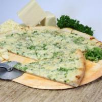  Large White Broccoli Pizza · Ricotta base topped with broccoli, mozzarella and Romano cheeses.