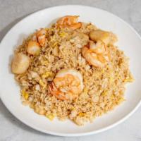 Seafood Fried Rice · Jumbo shrimp, scallops and crabmeat. Gluten free and spicy. 
