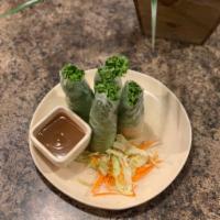 A2. Fresh Rolls · Mixed vegetables and thin noodles rolled up in rice wrapper, served with ginger sauce.